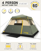 FanttikOutdoor Camping Tent 4/6/8/10 Person Instant Cabin Tent Setup in 60 Seconds with Rainfly & Windproof Portable with Carry Bag for Family Camping & Hiking, Upgraded Ventilation, Navy Blue