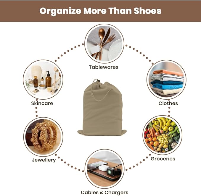 LFH Cotton Rich Shoe Storage Bags with Drawstring, Dustproof Breathable Reusable Organizer, Perfect For Travel, Dorm, Hotel, College, Gym, Easy to Carry, Machine Washable 8"x17" (Pack of 6) - Chambray
