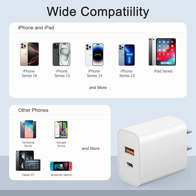 [4 Pack] USB C Charger Block Charging Block Type C Charger 20W Wall Chargers for iPhone Air/17/17 Plus/17 Pro/17 Max/16/16 Plus/16 Pro Max/15/15 Pro Max/14/13/12/Samsung/Android