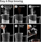 OVENTE French Press Coffee Maker 12 Ounce with Heat Resistant Borosilicate Glass & Stainless Steel 4-Level Filtration System, Portable Cold Brew Coffee Maker for Travel, Camping or Gift, Black FPW12B