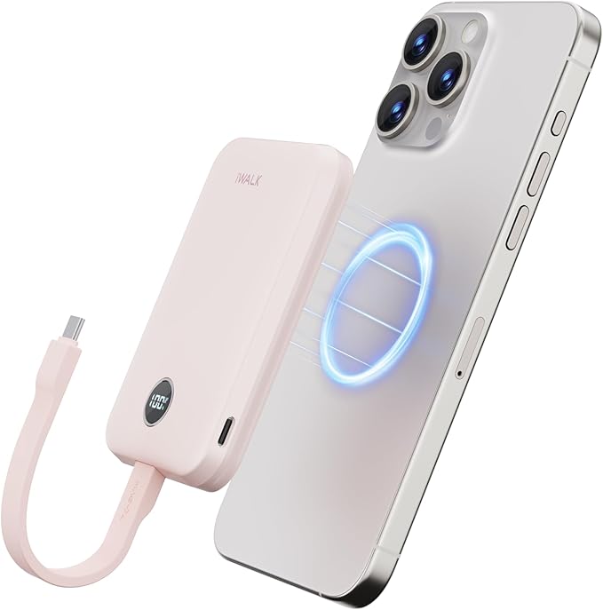 iWALK Magnetic Power Bank 10000mAh, 30W Wireless Portable Charger with Fast Charging USB-C Cable,Qi2 Certified 15W Battery Pack with LED Display for iPhone 17/16/16 Pro/15/14/13 Series, Samsung Galaxy