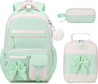 DIGOBAY Backpack for Girls, 3PCS Girls Backpack for School with Lunch Bag Pencil Case, Cute Kids Teens Bookbag for Kindergarten Elementary Preschool Middle School (Green)