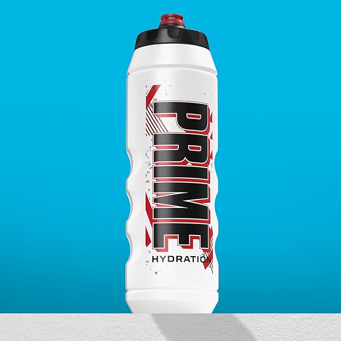 PRIME 32 oz Red & Black Graphic Squeeze Sports Water Bottle, BPA Free, Dishwasher Safe, Easy-Grip Ergonomic Leakproof Design, Fast Hydration for Gym, Cycling, Running