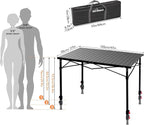 Join Nature Portable Outdoor Adjustable Height Camping Table, Large for 2-6 Person, Foldable Roll-up Aluminum Camp Table with Carry Bag for Picnic, Camp, Sturdy, Stable, Loads 220 Lbs (Black)