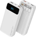 Portable Charger, 20000mAh 22.5W Fast Charging Power Bank with 4 Built-in Cables, Travel Essentials External Battery Pack with LED Display, 6 Outputs Charging Bank for iPhone, iPad, Samsung etc White
