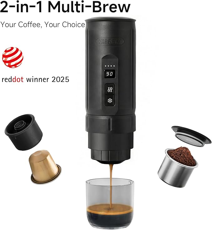 HIBREW H4C Classic - Portable Electric Espresso Machine, USB-C Rechargeable Coffee Maker with Removable Battery, Compatible with Ground Coffee & NS Capsules, Travel & Home(Black)