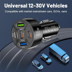 Super Fast Charging USB-C Car Charger Adapter, 65W 5-in-1 Multi-Port PD30W & QC3.0 Cigarette Lighter USB Charger for iPhone/Android/Samsung/iPad Pro (Black)