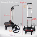 Rolling Backpack Trolley Cart with Stair-Climbing Quiet Wheels,Foldable Aluminum Frame,Adjustable Handle,Large 77 lbs Capacity–Fits Travel Bags,Book Bags,Shopping–Black,No Edge Guard