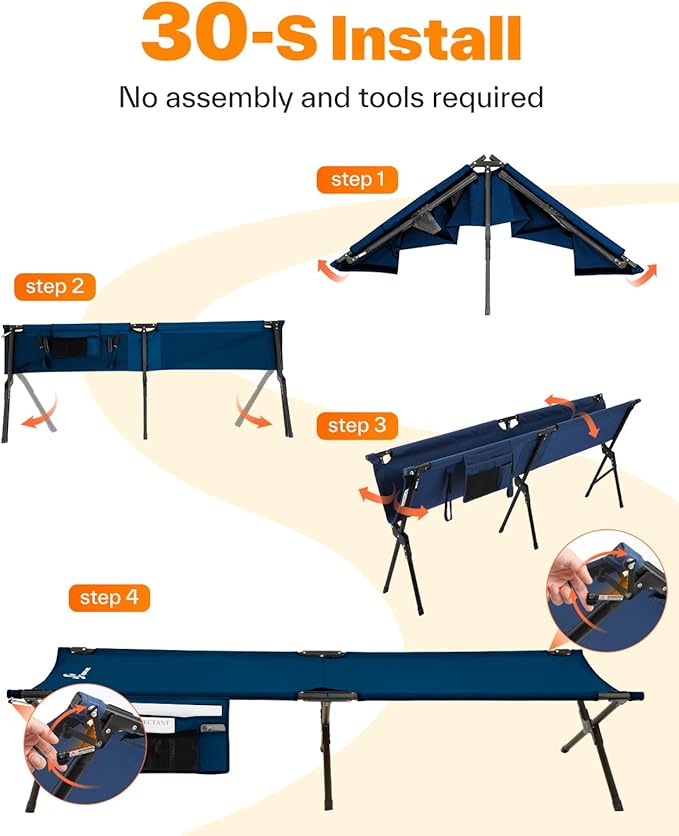 Sportneer Camping Cot, Military Cot Portable Camping Cots for Sleeping 78.3"x28.7"x14.6" Heavy Duty Folding Bed for Adults Teen Outdoor Travel Camping Tent Lounge Office Support 330 Lbs