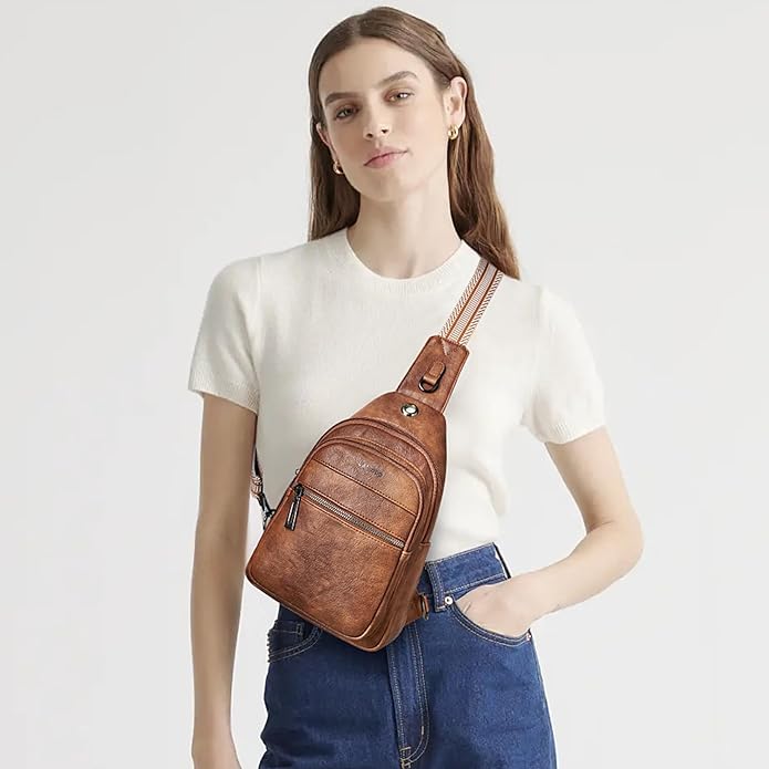 LATMAP Sling Bag For Women Faux Leather Small Casual Daypack Backpack Fanny Pack Crossbody Chest Bags Purse
