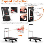 Folding Hand Truck Platform Truck 330 Lbs Heavy Duty Dolly Cart with Wheels, Fully Folded Push Cart, Portable Trolley Utility Cart for Easy Storage, Garage Moving Shopping Home Office