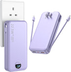 Ffnpua Portable Charger with Wall Plug, 20000mAh USB C Power Bank Fast Charging, External Battery Pack with Built in Cables, Digital Display, 5 Output 2 Input for iPhone Android Cell Phone Tablet