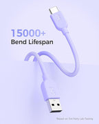 Cable Matters 3-Pack Short USB A to USB C Cable 1ft in Orange Blue Purple, Support Apple CarPlay, Android Auto, USBA to USBC Charging Cable for iPhone 16/15 Pro Max Plus, Galaxy S23