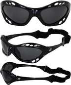 Birdz Eyewear Seahawk Polarized Sunglasses UV Protection Lenses for Sport Surfing Jet Skiing Water Kiteboarding Fishing 2 Pairs Black Frames Smoke Blue Lenses