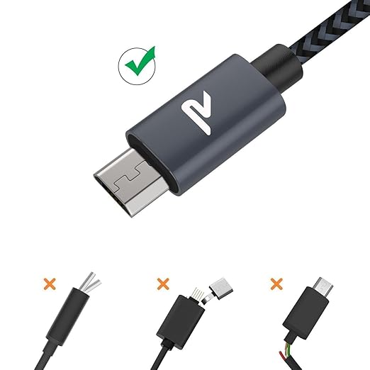 RAMPOW Micro USB Cable 6.6ft Nylon Braided Space Gray QC 3.0 Fast Charge & Sync 2.4A for Samsung Galaxy S5/S6/S7, HTC, LG, Kindle, Sony, PS4, and More