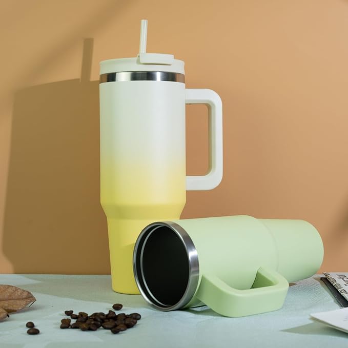 BJPKPK 40 oz Tumbler With Handle Insulated Tumblers With Lid And Straw Stainless Steel Thermal Cup,Lemon