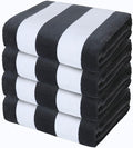 Exclusivo Mezcla 4 Pack Cotton Oversized 35x70 Inches Soft Cabana Stripe Thick Beach Towel, Super Absorbent Travel Bath Pool Towel (Charcoal Grey)