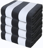 Exclusivo Mezcla 4 Pack Cotton Oversized 35x70 Inches Soft Cabana Stripe Thick Beach Towel, Super Absorbent Travel Bath Pool Towel (Charcoal Grey)