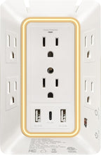 Outlet Extender with Night Light, Surge Protector Wall Mount with 6 AC Outlets and 3 USB Ports (1 USB C), Multi Plug Outlet Splitter, Dorm Room Essentials for Home, Office, Travel, FCC Listed