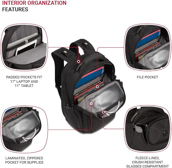 SwissGear Endure ScanSmart 17" Laptop Backpack – Reflective Tech Backpack with ScanSmart Compartment – Multiple Organizer Pockets – Black