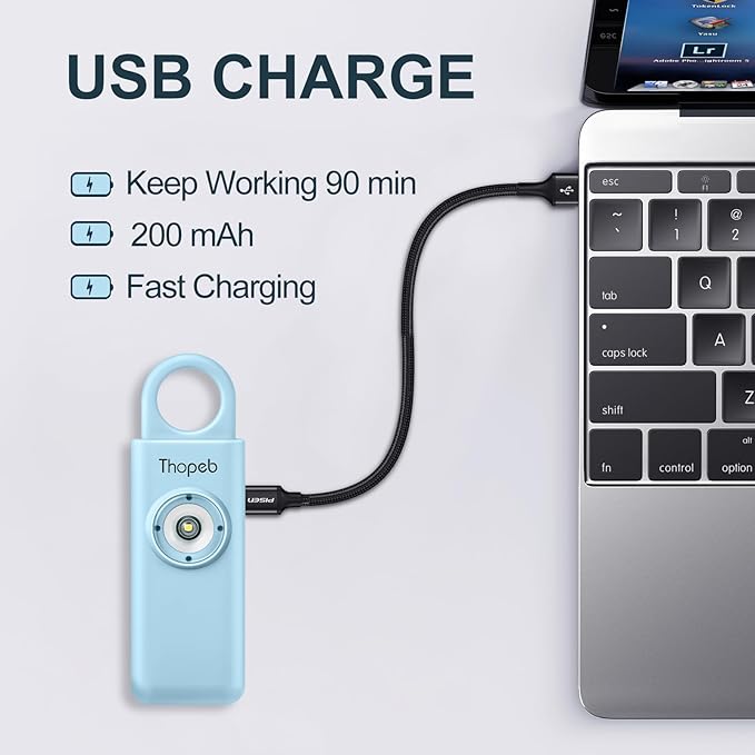 Thopeb– Personal Safety Alarm for Women–135dB Siren, Strobe Light and Rechargeable - Safety Alarm Keychain for Women (Aqua)