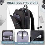 hk Backpack for Men Business Slim Backpack with USB Charger Computer Lightweight Anti-theft Travel Backpacks 15.6 inch Water Resistant Laptop Bag for Work Office College-Black