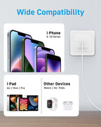 CXX 10FT Charger for iPhone 20W Fast Charging [MFi Certified, 2-Pack] USB-C PD Block & Extra Long Cable Compatible with iPhone 14/13/12/11/Pro/Plus/Max/Mini/SE, iPad & More
