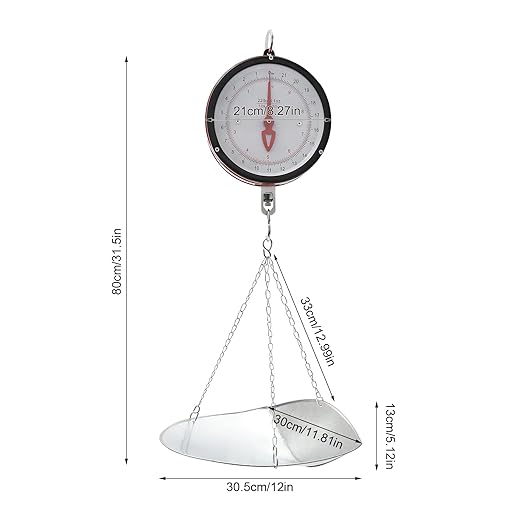 Double-Sided Dial Hanging Scale,22LBS Mechanical Hanging Scale,Commercial Circular Hanging Scale with Chain for Deli,Restaurants,Supermarkets,Grocery Stores (Red/Black)