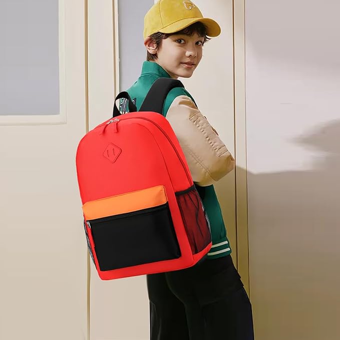 Backpack Set for Girls Boy Kids Backpack with Lunch Box for Elementary Primary Kindergarten School Bag (Red Black Set, Large)