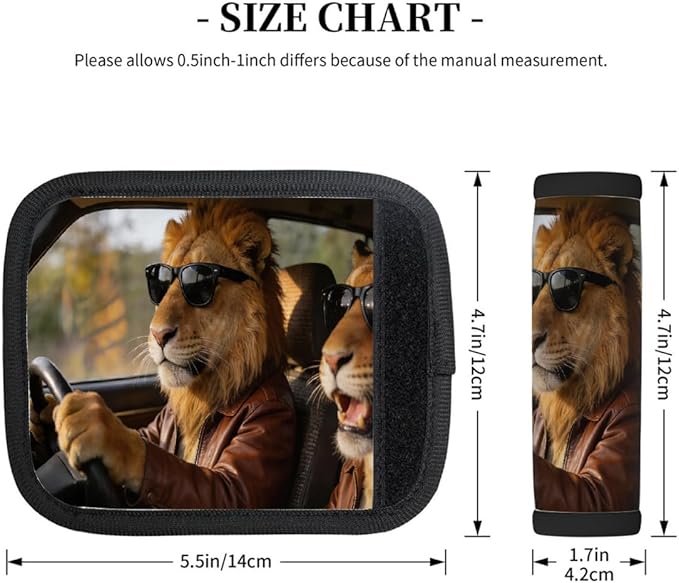 2 Pack Luggage Handle Wrap with Travel Tags - Non-Slip Protective Cover Soft Handle Grips Covers for Suitcase(Funny Lions)