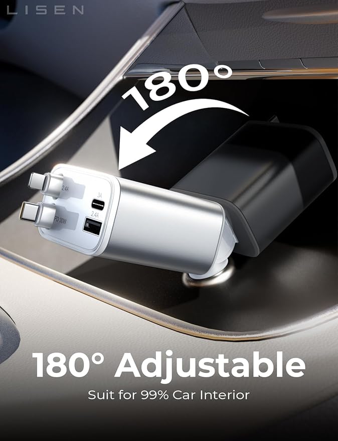 LISEN Retractable Car Charger for iPhone, for iPhone 17 Pro Max 16 15 14 13 12 Plus Mini, Cute 4 in 1 Retractable USB C Car Charger Fast Chareg for Women Men, 84W Fast Charging Car Accessorie