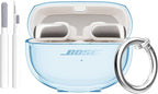 Aircawin for Bose Ultra Open Earbuds Case Clear 2024,Full Protective Shockproof Soft Transparent TPU Cover for Bose Open Ear Wireless Earbud Headphone Accessories with Carabiner and Cleaning Pen-Blue