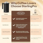 SterlingPro Stainless Steel French Press Coffee Maker 1.75 L (59 oz) Black – Double Walled Insulated Extra Large French Press, Durable Design Keeps Drinks Hot, Easy to Use and Clean for Rich Flavor