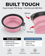 Collapsible Dog Bowls for Travel, 2-Pack Dog Portable Water Bowl for Dogs Cats Pet Foldable Feeding Watering Dish for Traveling Camping with Carabiners, BPA Free (Grey&Pink, Medium (Pack of 2))