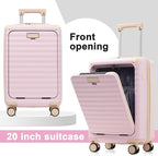 5 Piece Luggage Set w/TSA Locks & USB Port, Front Opening Hard Shell Luggage Sets, Expandable Suitcase Set with Wheels and Cup Holder(20"/24"/28") (Pink)