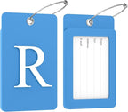 Gostwo 2 Pack Luggage Tags for Suitcases, 26 Initial Letter Travel Luggage Baggage Identification Labels ID Tag Fully Bendable Tags with Stainless Steel Loop (Blue) (Letter R)