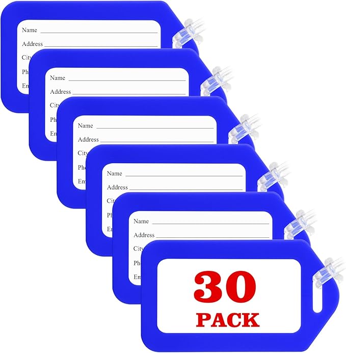 30 Pack Luggage Tag Bright Luggage Tags for Suitcases Bag Tags Name Tags for Kids Travel Accessories Must Haves by Sodsay (Blue)