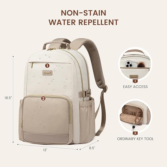 LOVEVOOK Laptop Backpack for Women with Pouch Pocket for Large Capacity Cup,17 Inch Laptop Computer Bag Travel Backpack Purse,Waterproof Work Business College Teacher Backpack,Beige-Nude-Logam Plum