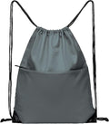 Drawstring Backpack Sports Water Resistant String Bag Sport Gym Sackpack for Women Men Large with Zipper, Grey