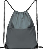 Drawstring Backpack Sports Water Resistant String Bag Sport Gym Sackpack for Women Men Large with Zipper, Grey