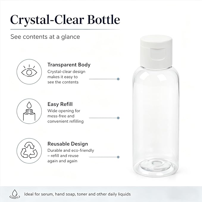 TRENDBOX 12 Pack Plastic Empty Bottles with Flip Cap for Shampoo, Lotions, Liquid Body Soap, Cream (2 oz / 60 ml)