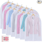 MsKitchen 12 Pack Shirt Garment Bags (24x36") - Dustproof Short Suit Covers - Durable PEVA Closet Bags with Sturdy Zipper for Blouses, Jackets, Sweaters & T-Shirts (Translucent)