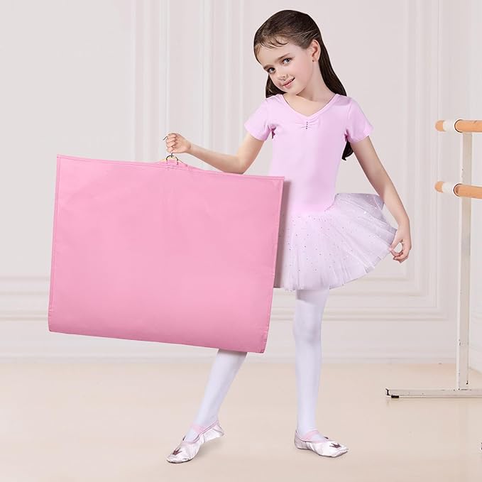 Univivi Dance Costume Bags Garment Bag 40 Inch Hanging Clothes for Dance Competitions, with 3 Medium Clear Zipper Pockets for Dance Costumes, Closet Storage (Pink) - 4 Pack