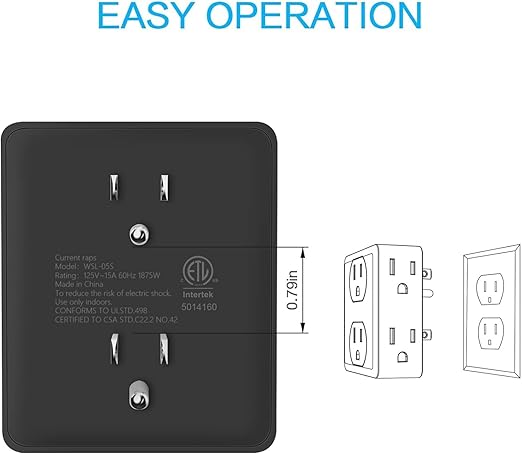 Outlet Extender, HICITY Multi Plug Outlet with 6 Electrical Outlets Adapter, 3-Prong Wall Outlet Tap for Cruise Ship Home Office Dorm, Black (1 Pack)