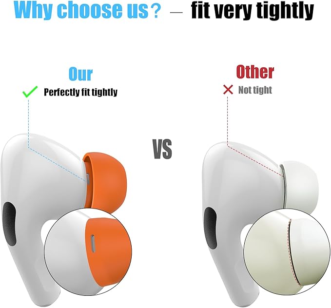 3 Pairs Replacement Ear Tips for AirPods Pro and 2nd Generation with Noise Reduction Hole, Silicone Ear Tips for AirPods Pro with Portable Storage Box and Fits in Charging Case (S/M/L, Orange)