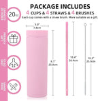 Volhoply 20oz Plastic Skinny Tumblers Bulk 10 Pack,Double Wall Tumbler with Lid and Straw,BPA Free Matte Acrylic Iced Coffee Cups with Straw,Reusable Travel Cute Mug for Party,DIY Gift(Pink, 10 Set)