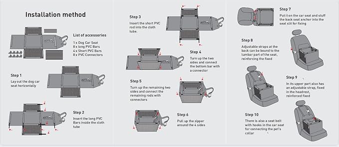 Dog Car Seat Puppy Portable Pet Booster Car Seat with Clip-On Safety Leash and Stable Fram, Anti-Collapse,Perfect for Small Pets