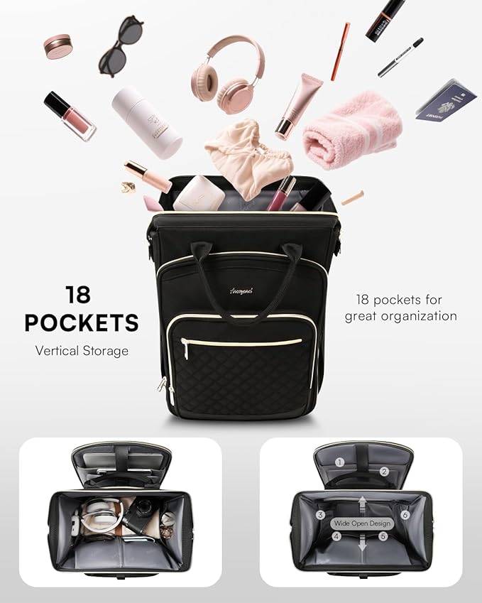 Rolling Backpack for Women, Travel Backpack with Wheels, Vertical Storage Wheeled Laptop Backpack, Overnight Underseat Carry on Luggage for College Business Work, Stylish Rolling Laptop Bag, Black