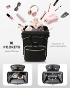 Rolling Backpack for Women, Travel Backpack with Wheels, Vertical Storage Wheeled Laptop Backpack, Overnight Underseat Carry on Luggage for College Business Work, Stylish Rolling Laptop Bag, Black