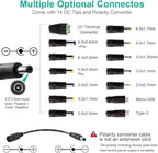 Universal Power Supply 3V~24V 3A 72W Adjustable Variable 3V 5V 9V 12V 18V 20V 24V AC/DC Adapter Charger, 100V-240V AC to DC Converter with 14 Tips, Polarity Converter and 4-Way Power Splitter Cable